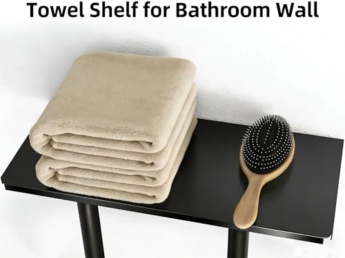 Towel Racks for Bathroom, Bathroom Towel Rack Wall Mounted with Metal Shelf and 3 Hooks for Small Bathroom, Black - color: Black, size: Round Tube