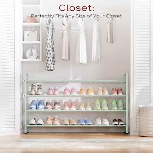 Bumusty 4-Tier Long Expandable Shoe Rack for Closet, 18"-44" Adjustable Shoe Rack for Entryway, 20-24 Pairs Large Shoe Organizer Shelf Storage, Sturdy Metal, Green - color: Green, size: 4-Tier