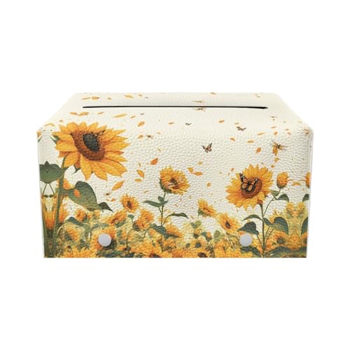 Pu Leather Tissue Box Cover Modern Snowflake Rectangular Tissue Box Tissue Box Cover Holder Rectangular Tissue Box for Bathroom Living Room Sunflower Print - color: Sunflower Print