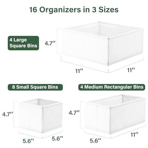 Kootek 16 Pack Drawer Organizer Clothes, Dresser Drawer Organizers for Clothing Fabric Foldable Closet Organizers and Storage Bins for Baby Clothes, Nursery, Underwear, Bras, Socks - color: White
