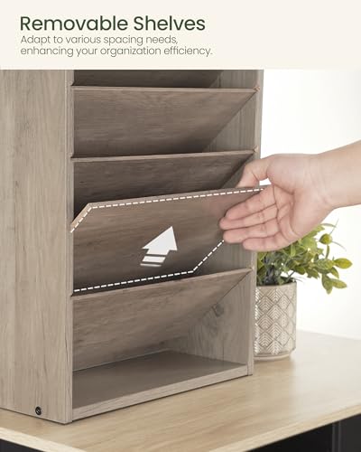 CHOEZON Wall File Organizer, 10-Tier Hanging Mail Organizer, Wall Mount File Holder with 4 Side Hooks, Industrial Mail and Storage Organizer, Wooden Vertical Hanging Holder for Office, Greige MWJ03FH - color: Greige, size: 10-Tier