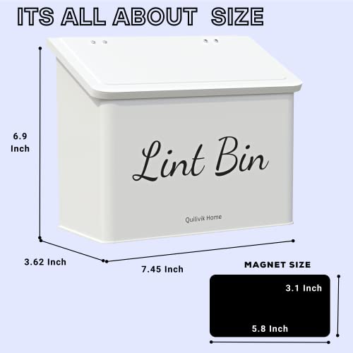 Metal Magnetic Lint Bin With Lid For Laundry Room Decor With Small Lint Holder Bin| Metal Box| Lint Holder Bins for Organzation (White, Small) - color: White