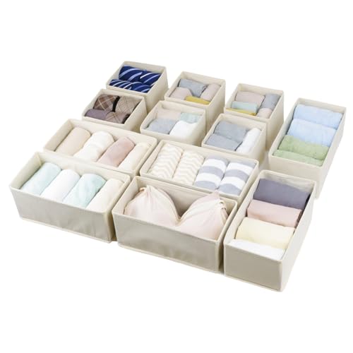 Fordonral Drawer Organizer Clothes, Foldable Fabric Dresser Organizer Closet Organizers and Storage Box for Underwear,Folded Clothes,Baby Clothing,Socks,Bra,Towels,Ties(6M+6S,Beige) - color: Beige, size: 6M+6S