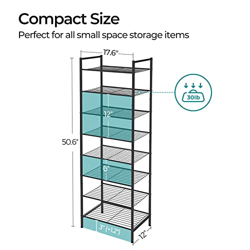 SONGMICS Narrow Shoe Rack, Sturdy 8 Tier Metal Tall Shoe Rack Shelf, Slim Shoe Storage Organizer for Closet Entryway Small Spaces, Vertical Shoe Stand Tower for 18 Pairs Shoes, Easy Assembly, Black - color: Black