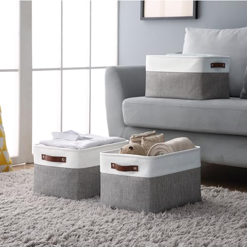 DECOMOMO Storage Bins, Large Fabric Storage Baskets for Shelves, Decorative Linen Closet Organizer, 15 x 11 x 9.5 inches (Grey & White, 4 Pack) - color: Grey and White, size: Large/4P