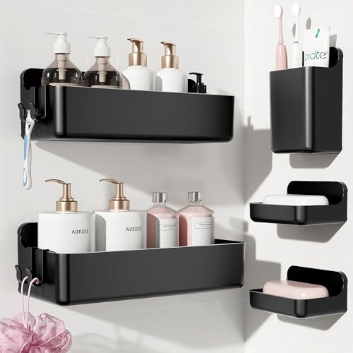 Nieifi Shower Shelves 5 Pack, Adhesive Shower Wall Shelf Organizer for Bathroom Organization, Black - color: Black, size: 5 pieces