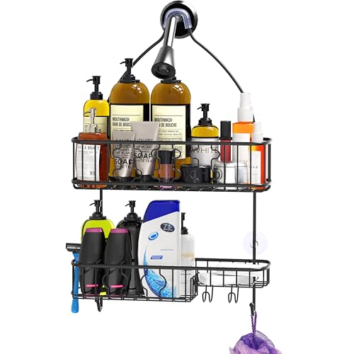 Simple Houseware Bathroom Hanging Shower Head Caddy Organizer, Black - color: Black, size: Large