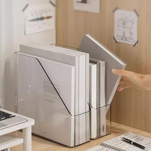 Vertical Magazine File Holder, Clear File Organizer Desk Organizer and Storage Bins Holding for Magazines, Binders, Notebooks, Envelopes, Plastic Office Organization and Storage for Desk