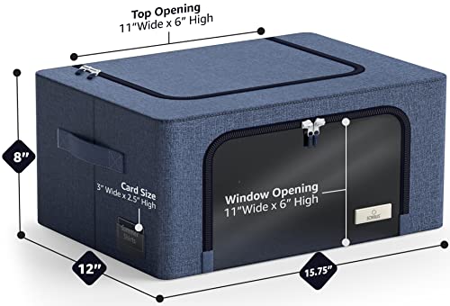 Sorbus Storage Bins with Metal Frame - Stackable & Foldable Clothes Organizer Bags - Oxford Fabric Storage Containers with Large Clear Window & Carry Handles, Bedroom Organization for Bedding & Linen - color: Blue, size: 2 Pack