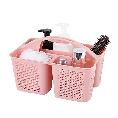 UUJOLY Plastic Portable Shower Caddy Basket Bucket, Cleaning Shower Basket with Handle Compartments Storage Basket Organizer for Bathroom Kitchen College Dorm Sink, Pink - color: Pink