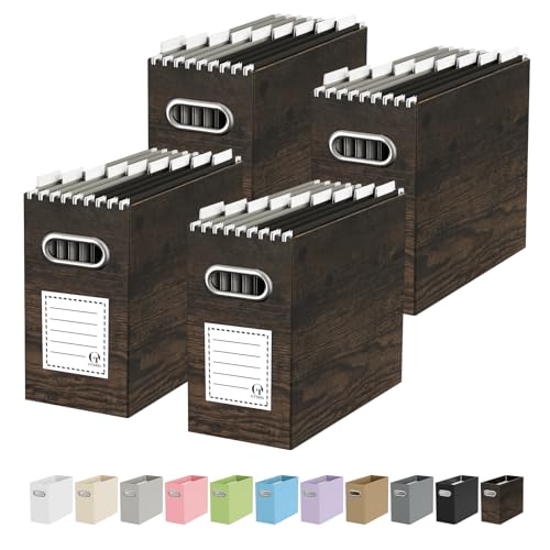 Oterri Cardboard File Organizer Box for Hanging File Folders Letter Size,File Box for Computer Desk,File Cabinet,Working Home,Office,Classroom (Brown Wood Grain Print, Letter Size - 4 Packs) - color: Brown Wood Grain Print, size: Letter Size - 4 Packs