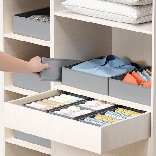 DIMJ Drawer Organizer Clothes - 18 Pack Closet Drawer Organizer Bins for Baby Clothes Storage, Fabric Dresser Organizer for Nursery Bedroom, Foldable Small Drawer Dividers for Underwear Socks - color: Gray, size: 18 Pack
