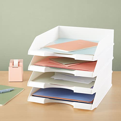 Stockroom Plus Rectangular Letter Trays - Paper Trays for Classroom - Desktop Paper Organizer & File Holder - Document Organizer for Desk Storage - Pack of 4, White, 10 x 13.5 x 2.5 in - color: White