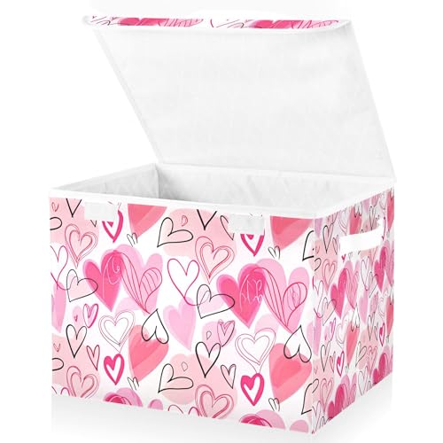xigua Valentine's Day Storage Bins with Lids and Carrying Handle,Foldable Storage Boxes Organizer Containers Baskets Cube with Cover for Home Bedroom Closet Office - color: Valentine