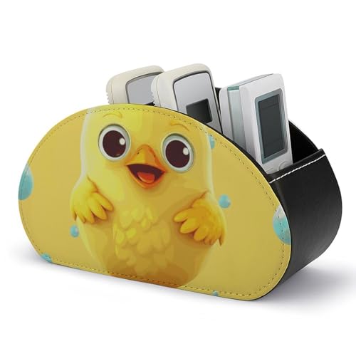 PU Leather Remote Control Organizer Box 5-Slot Multifunctional Cute Yellow Chicken Storage Holder for TV/DVD/Accessories Stylish Desk Decor for Living Room, Bedroom, Office - color: Cute Yellow Chicken