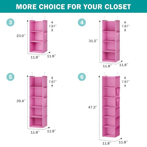 YOUDENOVA Hanging Closet Organizer, 4-Shelf Closet Hanging Storage Shelves, Light Pink - color: Light Pink, size: 4-SHELF