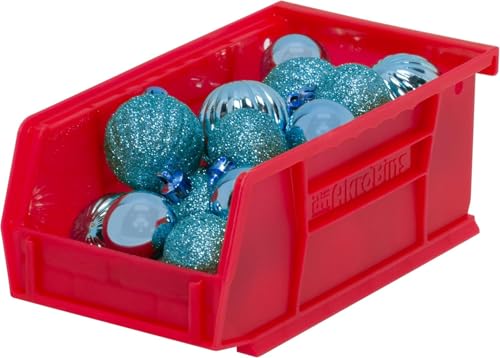 Akro-Mils 30220 AkroBins Plastic Storage Bins, Space-Saving Stackable Bins for Garage, Pantry, Craft Organization, 7" x 4" x 3", Red, 24-Pack - color: Red