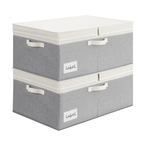 GRANNY SAYS Decorative Storage Boxes with Lid, Large Storage Bins with Double-Open Lid, Fabric Storage Basket for Clothes, 63L Closet Linen Storage Bin, White&Gray, 2-Pack - color: Dark Gray&Ivory, size: Extra Large - 2 Pack