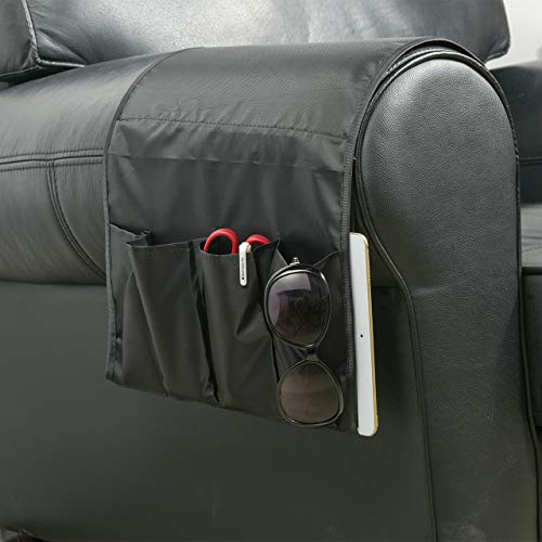 CM Sofa Armrest Organizer Couch Arm Chair Caddy Sofa Covers Remote Control Holder Magazine Notebook Storage Bag with 5 Pockets for Home Office Recliners Storage