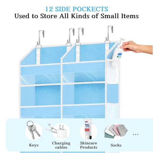 Over The Door Organizer 6 Tiers, Extra Large Behind Door Storage of 12 Compartments, 80 lbs Weight Capacity Hanging Storage Organizer with Clear Window Kids Toys,Shoes,Diapers,Room Storage,Blue - color: Blue - 6 Tiers