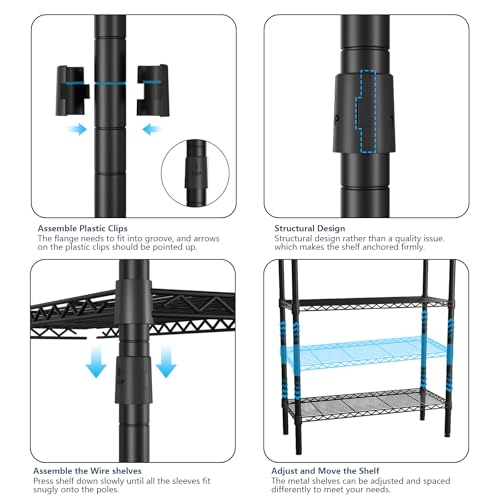 Heavy Duty Closet Garment Rack, 6 Tiers Adjustable Metal Freestanding Expandable Clothing Storage with 4 Hanger Rods, Easy to Assemble Wardrobe, 71.4" H x (70" - 88.2") L x 14" D, Black - color: Black