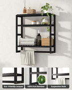Galood Bathroom Shelves Towel Racks Over Toilet Storage with Towel Bar 3 Tier Floating Wall Mounted Space Saving Bamboo Paper Holder for Bathroom Laundry Room Kitchen Organizers (Black)