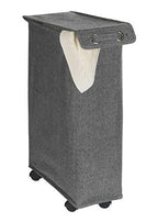 WENKO Slim Laundry Basket with Wheels, Thin Laundry Hamper, Rolling Laundry Bin with Lid, Space Saving Narrow Laundry Hamper for dirty Clothes Storage, 23.6 x 15.8 x 7.3 in, Gray - color: Black & White Tweed