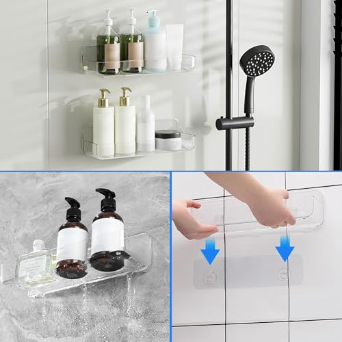 Diesisa Acrylic Wall Mounted Shower Caddy, Clear, Large Size 4D x 12.8" W x 3.3" H, Acrylic Shelf, No Drilling Walls Adhesive Shelf, Bathroom Shelves with Self Adhesive Tape for Bathroom, Kitchen - color: Clear - Long Basket