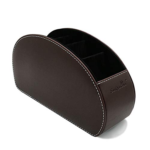 Remote Control Holder Organizer with Metal Bottom Stable Table Desk Leather Control Storage TV Remote Control Organizer with 5 Spacious Compartments (Brown with Metal Bottom) - color: Brown with Metal Bottom