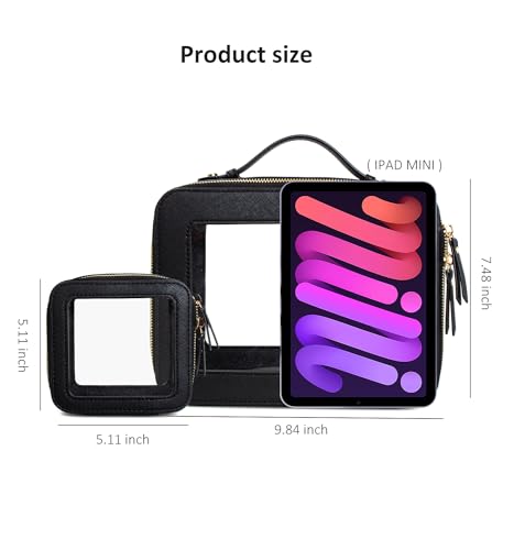 LETGO Clear Makeup Bags Set - TSA Approved Toiletry Bag with Handle Large Opening, Clear Toiletry Bags Case Pouch for Traveling Travel Car Orangizer Storage Essentials (Mini+Large Black) - color: 0-Large+Mini-Black