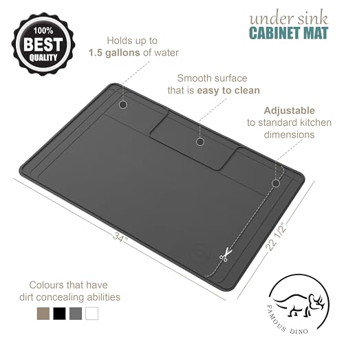 The Original Under Sink Mat - Silicone Waterproof mat, Trimmable, Easy to Clean, Kitchen cabinet liner, Under sink protector mats, Drip Tray with Lip - 34" x 22" or smaller - color: Dark Gray, size: 34" x 22"