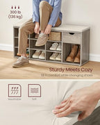 VASAGLE Custos Collection - Storage Bench, Entryway Bench with Cushion, Drawer and Open Compartments, Bench with Storage, Living Room, Bedroom, Closet, Heather Greige and Cappuccino Beige ULHS024K02 - color: Heather Greige + Cappuccino Beige