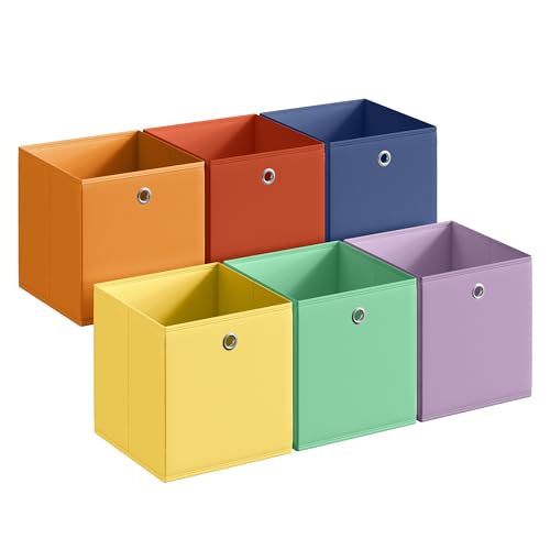 SONGMICS Storage Cubes, Set of 6 Odorless Foldable Storage Boxes, 13 x 13 x 13 Inches, Closet Organizers for Shelf, Rainbow Storage Bins, Colorful Fabric Bins for Bedroom, Living Room URFB233XA10 - color: Multi-color 3, size: L (13"L x 13"W x 13"H)