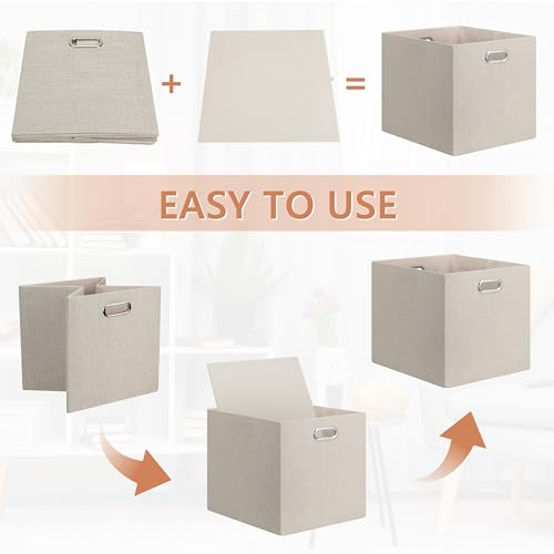 Posprica 13x15x13in Collapsible Storage Bins, Fabric Foldable Cube Storage Boxes, Decorative Storage Baskets Organizer for IKEA Kallax, Shelves, Closet, Clothes, Toy, Set of 4-Beige - color: Beige
