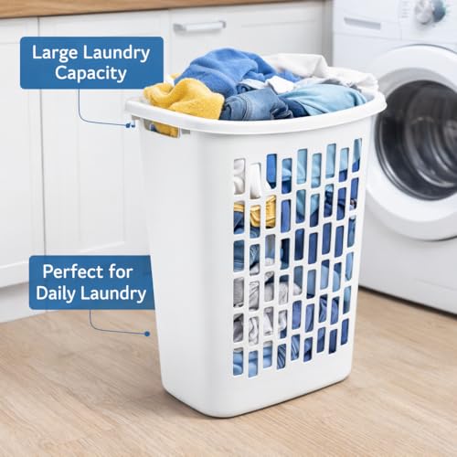 SKYREN Rectangular Plastic Laundry Hamper for Narrow Spaces, Open Top Clothes Basket, Slim Design Laundry Organizer for Bedroom, Bathroom or Closet, White