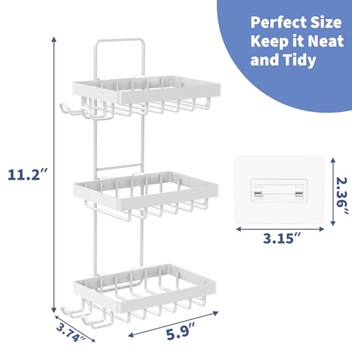 Moforoco 3-Tier White Soap Bar Holder for Shower, No Drilling, 304 Stainless Steel, Wall Mounted Soap Holder with 4 Hooks and Razor Holder, Shower Rack Soap Tray Bar Soap for Bathroom Accessories - color: White, size: 3-T