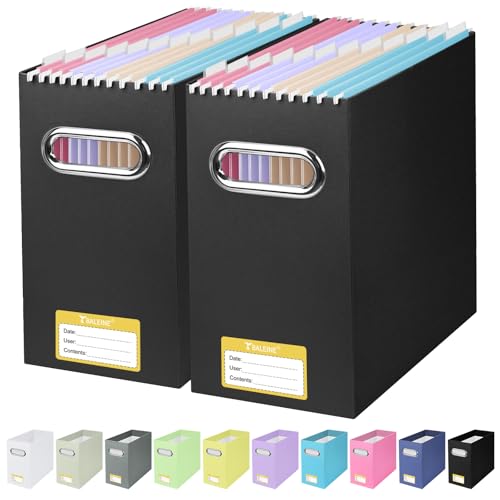 BALEINE File Organizer Box, Cardboard File Folder Organizer with Handle for Letter Size, Portable Collapsible Hanging Filing Box for Home Office Document Storage (2 Pack, Black) - color: Black, style: 2PK