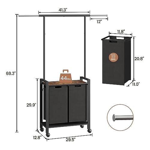 Laundry Sorter 2 Section Laundry Hamper Sorter with Clothes Hanging Rod and Wooden Storage Shelf 2 X 13gal Laundry Basket Organizer for Laundry Room Organization Storage Baskets, Black - size: 2 Bags