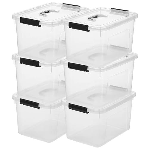 Clear Storage Latch Box 12 Quart, Plastic Organizing Box/Bin with Lid and Black Handles, 6-Pack - color: Clear, size: 12 QT