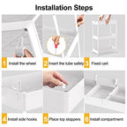 SPACELEAD 3 Tier Rolling Cart with Wheels, Storage Craft Art Trolley Organizer Serving, 3 Hanging Baskets Easy Assembly, for Office, Bathroom，Living Room, Kitchen, White - color: White