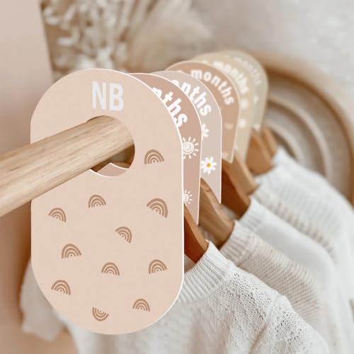 Baby Closet Divider, Baby Wardrobe Organizer, Double-Sided Minimalist Cute Design, Nursery Decor Clothes Hanger Dividers for Sorting 8 Sizes from Newborn to 12+ Months - color: Beige