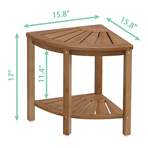 Bamfan Bamboo Corner Shower Bench Waterproof Stool with Space-Efficient Storage Shelf - Shower Stool Seat for Indoor or Outdoor Use(Walnut) - color: Walnut