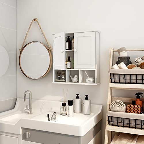 TaoHFE White Bathroom Wall Cabinet with 2 Door Adjustable Shelves,Over The Toilet Storage White Wall Mounted Medicine Cabinets for Bathroom Laundry Room Kitchen - color: White