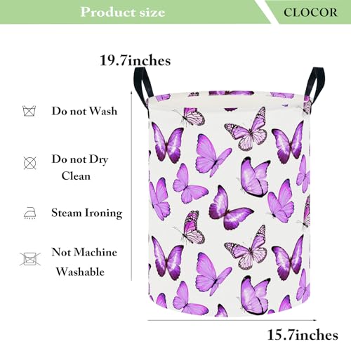 CLOCOR Large Laundry Basket,Waterproof Nursery Hamper,Collapsible Fabric Storage Container,Room Decor,Gift Basket（Deep Purple Butterfly - color: Deep Purple Butterfly