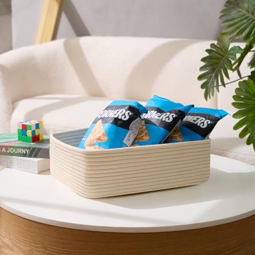 MiniArk Large Shallow Organizing Baskets 15x11x5.1 Inches - Rope Woven Storage Bins for Bathroom, Shelves, Cube Closet, Beige 2 Packs - color: Beige, size: 2pcs-L15×W11×H5.1"