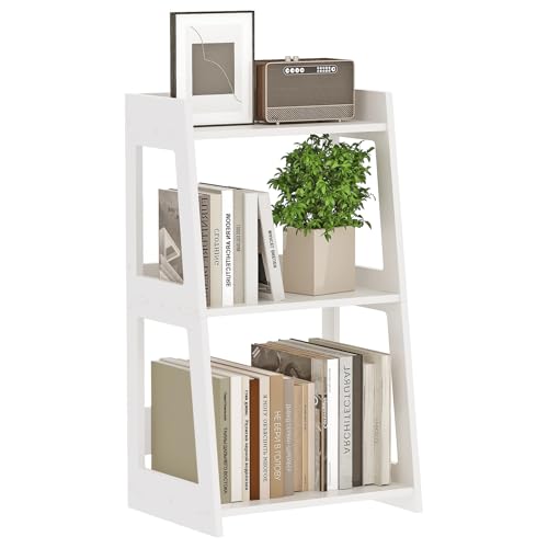 3-Tier Bathroom Ladder Shelf Freestanding, White Floor Shelves Open Shelving Unit, Small Bookshelf Nightstand for Home Study Laundry Room (11.8" D x 15.7" W x 27.6" H) - size: 11.8"D x 15.7"W x 27.6"H