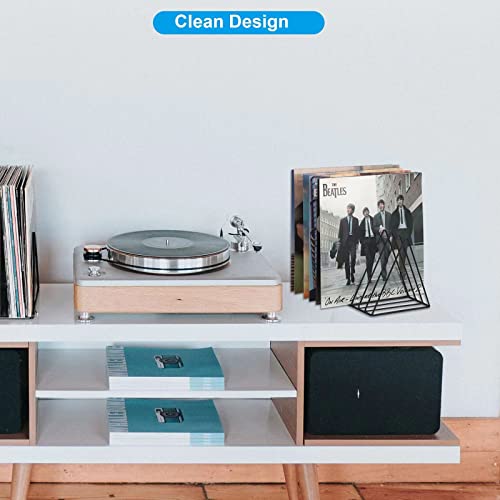 EASEPRES Vinyl Record Holder Storage, 9 Slot Metal Magazine Book Album Display Rack, Stylish Triangle Desktop File Sorter Organizer for Home Office, Black - color: Black