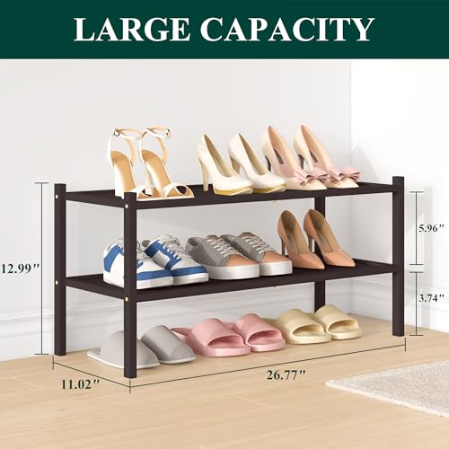 Smiry Bamboo Shoe Rack, 2 Tier Shoe Organizer for Entryway & Closet, Stackable Free Standing Storage Shelf for Shoes, Bags & Plants, Brown - color: Brown, size: 2 Tier-Regular