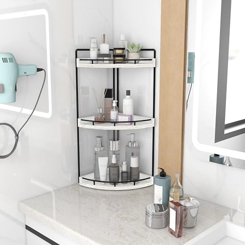 Dorhors 3-Tier Corner Bathroom Organizer Countertop for Storage,Vanity Tray,Wood Counter Organizer for Kitchen,Bathroom,Dresser (Rustic White) - color: Rustic White