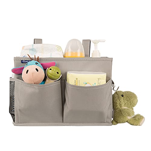 Surblue Bedside Caddy Hanging Bed Organizer Storage Bag Pocket for Bunk and Hospital Beds, College Dorm Rooms Baby Bed Rails,Camp 4 Pockets and 2 Hooks (Gray) - color: A-Grey, size: Small